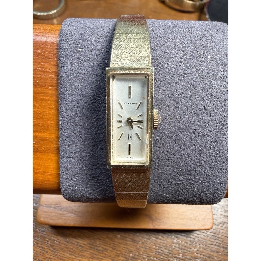 Vintage Hamilton Womens Watch 11mm White Dial Cocktail 10K RGP Manual Wind 6.25"